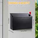 Wall Mount Mailbox for Outside with Flag, Galvanized Steel Mail Box for Post Outdoor, Large Capacity Rust-Proof Metal Postbox for House and Office, with 3 Sets Mailbox Numbers, 14.2"x9.5"x4" Black