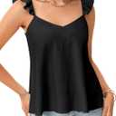 Rooscier Women's Ruffle Strap V Neck Backless Peplum Babydoll Cute Vacation Cami Tops (Black, XL)