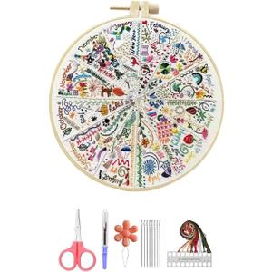 Hzkokon Embroidery Kit for Beginners Adults Practice of All Season Hand Embroidery Kit Includes Stamped Flower Pattern, 7.8-Inch Hoop, Color Threads,Tools & Follow Instruction DIY Hand Gift for Adults