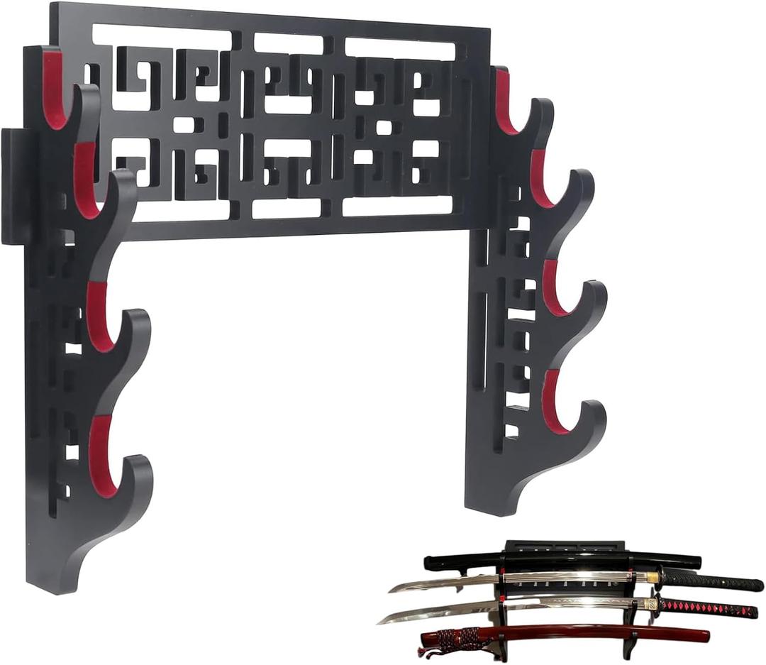 Sword Holder Katana Wall Mount - 4 Tier Velvet Padded Katana Stand Samurai Rack Samurai Sword Display Rack Wand Wakizashi Sword Stand Display