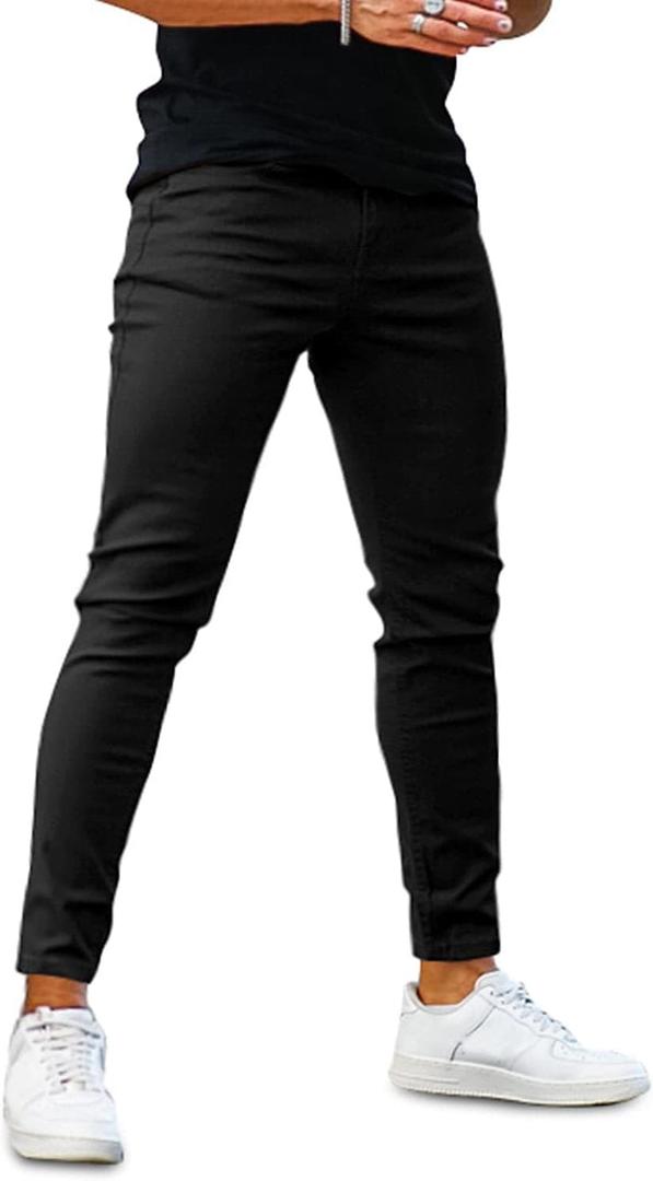 Mens Jeans Skinny Stretch Premium High Rise Colored Jeans Expandable Waist (32W x 30L, Black)