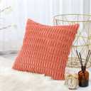 OTOSTAR Corduroy Decorative Throw Pillow Covers 24x24 Inch Super Soft Boho Striped Square Pillow Covers Case Modern Cushion Covers for Sofa Couch Bedroom Car Decor Coral