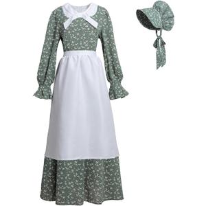 NSPSTT Prairie Dress Women Pioneer Dress Colonial Costume Women Amish Old Fashioned Floral Dresses (Medium, Green)