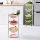 Multifunctional Plastic Storage Basket Floor Tripod Kitchen Vegetable and Fruit Storage Rack Drain Rack (Green, 4 layers)
