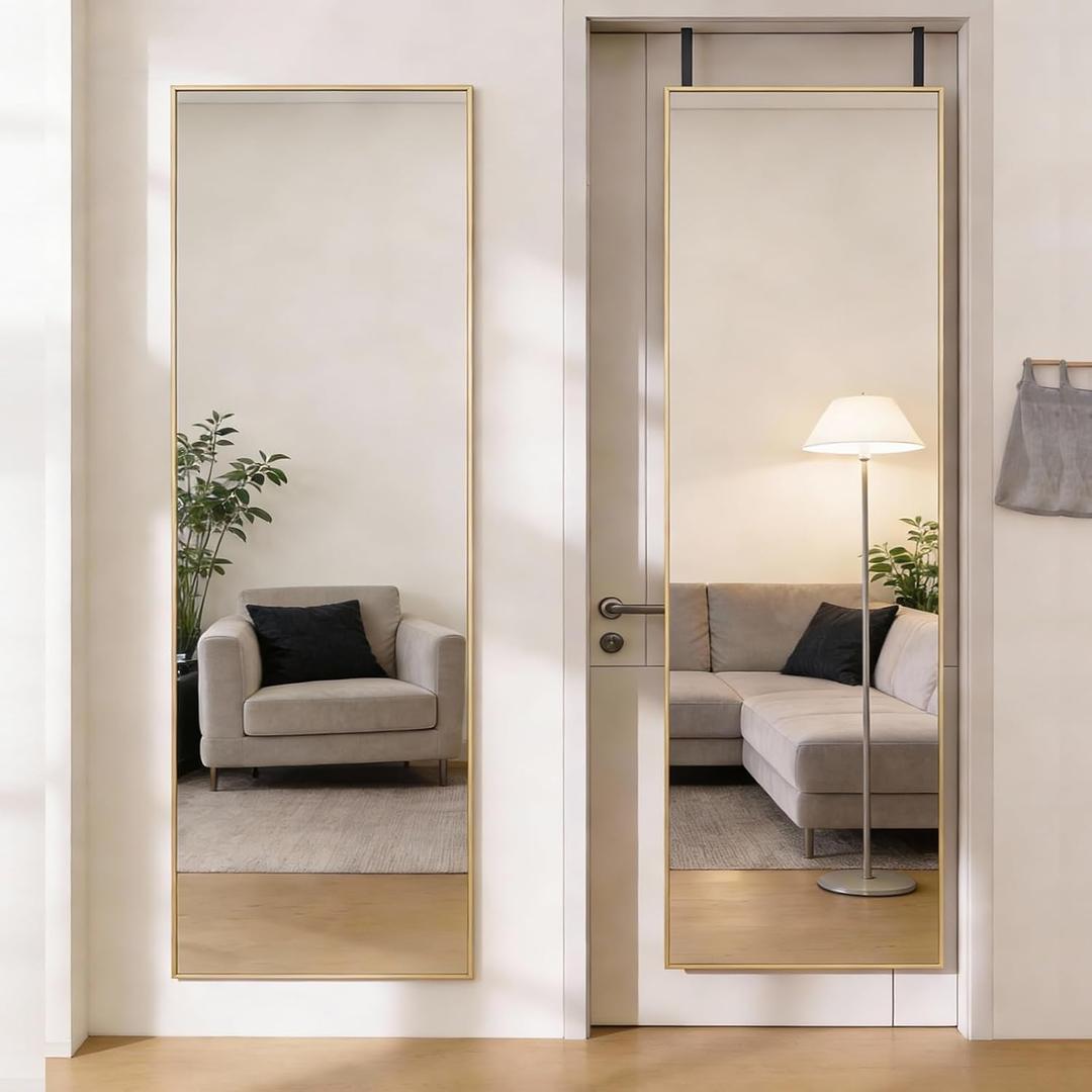 DUMOS 47"x14" Full Length Door Mirror, Full Body Mirror, Gold