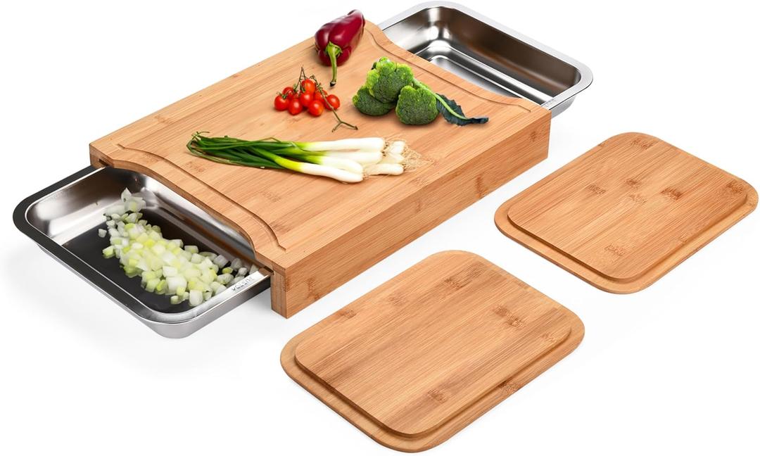 Prosumer's Choice Bamboo Cutting Board - Chopping Boards Wood -Organic Bamboo Cutting Board with Tray - Chopping Boards with Stainless Steel Juice Catcher -16" x 12" x 3"