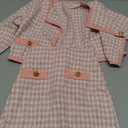 WDIRARA Toddler Girl's 2 Piece Houndstooth Button Front Long Sleeve Round Neck Jacket and Skirt Outfits Set (5T, Pink)