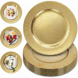 PROY 100 PCS 13 Inch Textured Plastic Round Charger Plates, Hammered Gold Charger Plates for dinner plates, Decorative Dinner Plate Chargers for Wedding, Party And Holiday Event