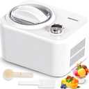 EUHOMY 1 Quart Auto Ice Cream Maker with Compressor, No Pre-freezing, 3 Modes Gelato Maker, Keep Cool Function, Easy-to-Clean, Frozen Yogurt Machine for Ice Cream/Frozen Yogurt/Gelato. (White)