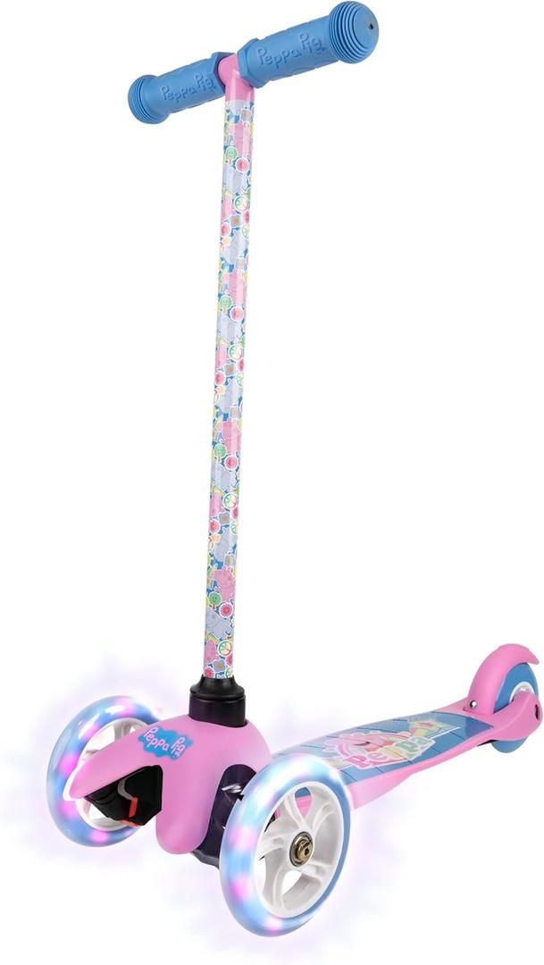 Self Balancing Kick Scooter with Light Up Wheels, Extra Wide Deck, 3 Wheel Platform, Foot Activated Brake, 75 lbs Limit, Kids & Toddlers Girls or Boys, for Ages 3 and Up