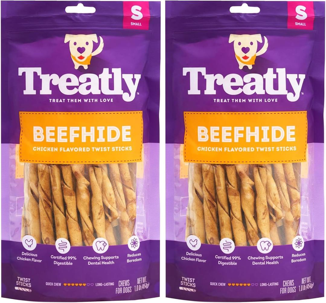 Beefhide Twist Sticks 5" Dog Chew Treats - Chicken Flavor, 1 lb/2 Pack