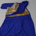 Women Metallic Bi Color Liturgical Praise Dance Dress Long Sleeve Lyrical Dancewear Church Maxi Robe Worship Costume (Small, # Royal Blue + Gold)