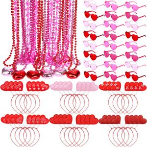 Kanayu 72 Pcs Valentine's Day Accessories Set Include 24 Heart Headbands Head Boppers 24 Heart Shape Sunglasses 24 Beaded Necklace for Valentine Party Favors Costume Supply(Mixed Colors)
