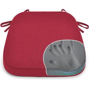 Shinnwa Dining Chair Cushions, Patented Design Memory Foam Kitchen Chair Pads with Ties and Washable Cover, 17" x 16" x 2", Burgundy