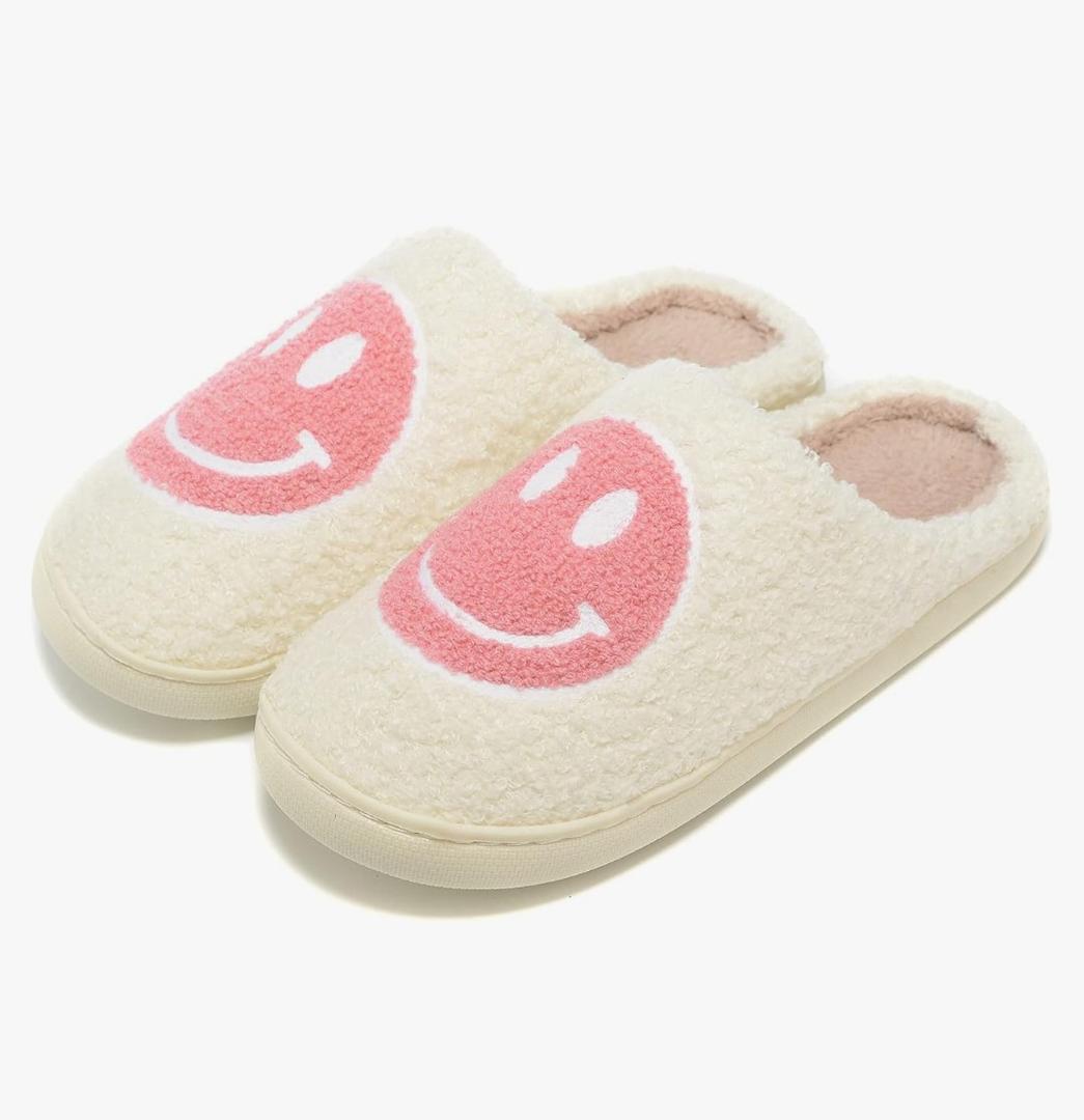 Retro Fuzzy Face Slippers for Women Men, Retro Soft Fluffy Warm Home Non-Slip Couple Style Casual Smile Face Slippers Indoor Outdoor Anti-Skid Warm Cozy Foam Slide Fuzzy Slides with Soft Memory Foam Shoes, Size: 13–15 Women, 12-13 Men