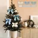 24 Pcs Velvet Christmas Bows for Christmas Tree 4.72" Rustic Crafts Gift Velvet Ribbon Twist Tie Bows for Xmas Wreaths Garland Gift Wrapping Wedding Decor(Peacock Blue,White,Blue)