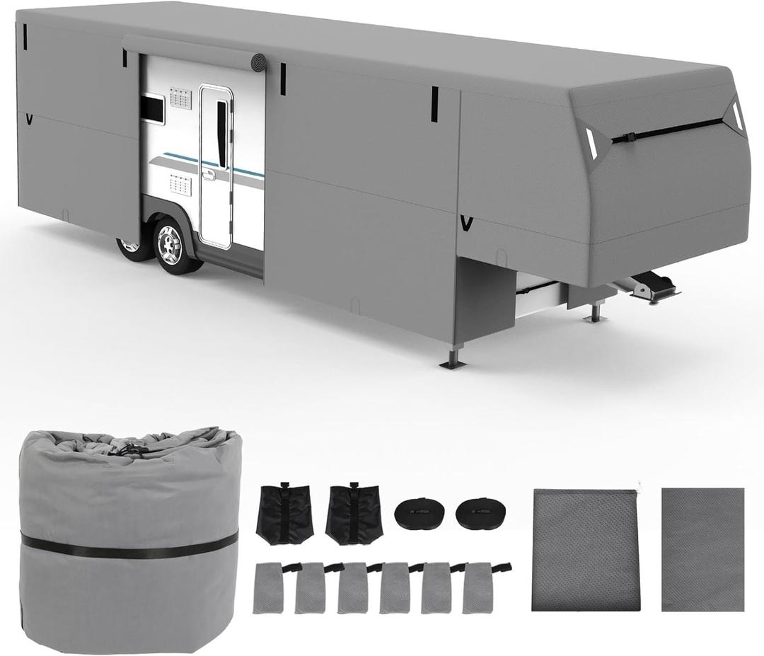 5th Wheel RV Cover 37-40 with 4 Tire Covers Waterproof Windproof Anti-UV Rip-Resistant Heavy Duty RV Trailer Cover Camper Cover Toy Hauler Cover
