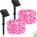 Solar Fairy Lights Pink Outdoor Waterproof,16.4ft 50LED Solar String Lights Pink for Outside 8 Modes 2 Packs for Girls Patio Backyard Garden Deorations Pink