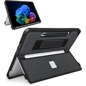 Protective Case for Microsoft Surface Pro 12 inch 2025 | Fall-Resistant Cover with Hand Strap | Compatible with Built-in Kickstand & Magnetic Slim Pen Storage & Type Cover Keyboard | Black