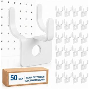 Tandefio Pegboard Hooks Metal Prong Hook Peg Board for Hanging Hangers for Picture Jewelry Wall Display Tool(White,50 Pcs)