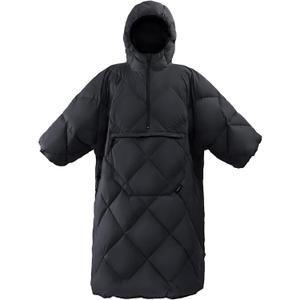 ATEPA Wearable Sleeping Bag, Recycled Warm Camping Wearable Blanket Poncho for Outdoor Sports, Camping Gifts for Women Men (Black)