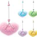 5PCS Beadable Heart Keychain Bars with Faux Fur Pom Pom, Fluffy Heart Pendant Metal Beadable Keychain Making Kit for Valentine's Day DIY Crafts, Women Bag Charm Accessory, 5colors