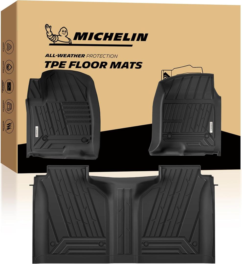 Michelin Floor Mats for 2019-2026 Silverado/Sierra 1500 & 2020-2026 2500/3500, Elite Series Crew Cab Bucket Seat Carpet Floor with Rear Under-Seat Storage (Not Fit 2nd Row Plastic Storage)