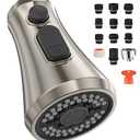 Mbillion Universal Brushed Nickel Kitchen Faucet Sprayer Head Replacement, 3 Function ABS Sink Faucet Head, Pull-Down Nozzle with 14 Adapters, Compatible with Moen,Delta,Kohler,WEWE American Standard