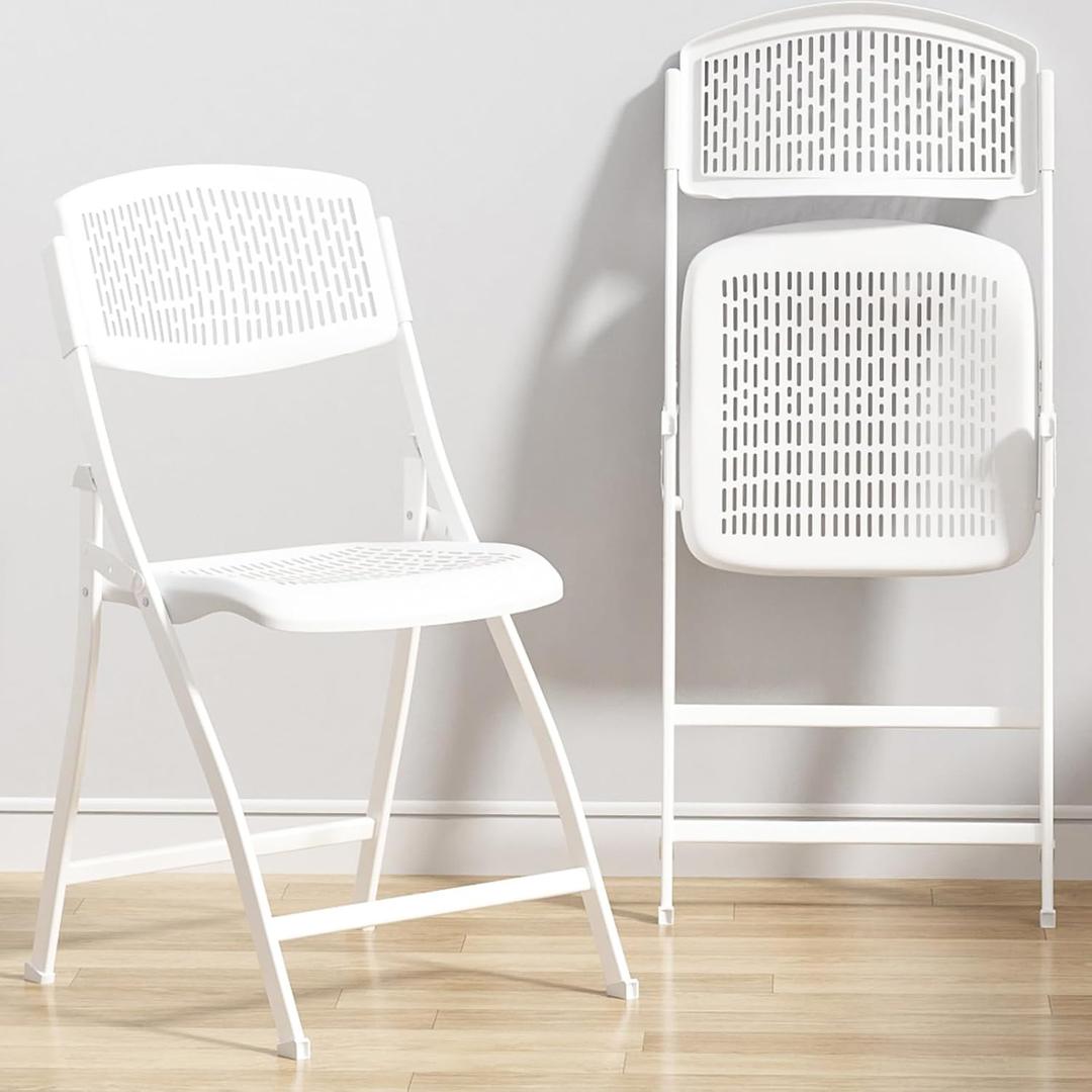 Ytaoka Folding Chair White Foldable Chair with Breathable Mesh Seat and Sturdy Metal Frame for Indoor and Outdoor Party Events Wedding Patio Dining, 1-Pack, 20.47 inches x 18.5 inches x 33.46 inches