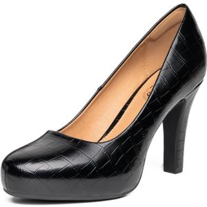 Trary Women's Heels for Women, Black Heels White Heels Brown Heels Nude Heels, Low Platform Heels, IN3.2 High Heel Closed Round Toe Pumps Dress Office Wedding Shoes for Women (6.5)