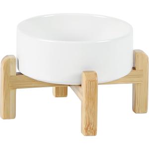 Havniva Ceramic Raised Dog and Cat Bowl Set, 2 Heights Elevated Stand, Food and Water Bowl for Small Breed Dogs, Cats, Kitty, Weighted Dog Dishes, Pet Bowls(5.1'',13.5oz, White)