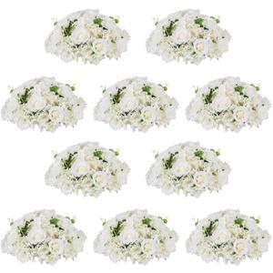 NUPTIO Flower Ball Arrangement Bouquet - 10 Pcs 15.7 inch Diameter White Fake Flowers Roses Balls for Centerpieces Tables - Artificial Rose Arrangements for Wedding Centerpiece Table Decorations