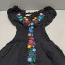 Women's Mexican Dress Embroidered Linen Dresses Casual Bohemian Floral Wedding Party Dress, Black Mediu