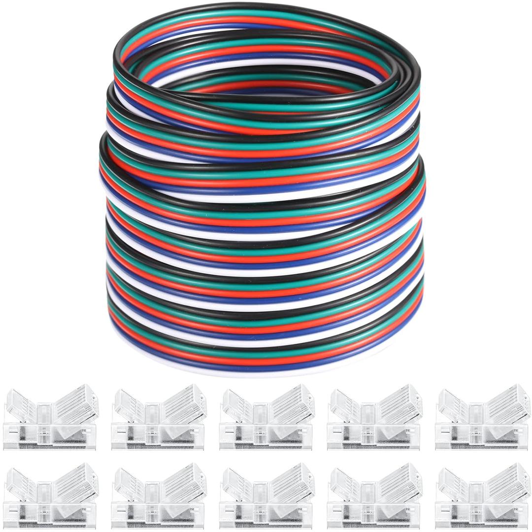 Flutesan 10 Packs Solderless LED Strip Connector, Transparent Track Lighting Connectors, Wire Strip Lights, 16.4 Feet LED Strip for LED Pin Connector (5 Pin, 12 mm) (Classic)