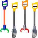 Lewtemi 4 Pcs Grabber Reacher Pickup Tool Toy Pack Interactive Claw Grab Robot Arm for Boys Girls Kids Children Fun Early Learning and Hand Eye Coordination Play, 18 Inch (Red,Blue,Gray)