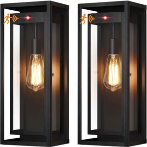 19" Motion Sensor Outdoor Wall Lights, 2 Pack Large Dusk to Dawn Outdoor Lights, 2 Lighting Modes Waterproof Anti-Rust Wall Sconces, Exterior Lighting Fixtures for Front Door, Porch, Garage (Black)