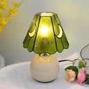 Tiffany Style Stained Glass Mushroom Table Lamp, Cute Small Bedside Night Light for Bedroom Living Room, Unique Aesthetic Home Decor Gift for Girls Women Birthday (Green)