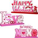 Sumind 3 Pcs Valentine Wooden Sign Table Decoration Be Mine Sign Happy Valentine Tabletop Centerpiece Flamingo Party Decor for Presents Wood Love Heart Decoration