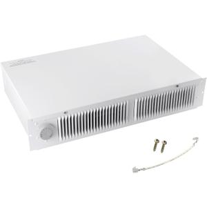 Kickspace heater,compact design,white fan-forced wall heater with built-in thermostat,covers 150 square feet, factory wired 204/208VAC