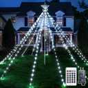 Ollny Christmas Lights Tree 340LED with Topper Star, IP67 Waterproof Remote Control Waterfall Lights with Pole, 16 Modes 3 Timers Dimmable Light Decorations for Outdoor Yard Garden Lawn(Cool White)
