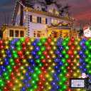 Hezbjiti Christmas Net Lights, 280 LED Mesh Lights 9.8FT x 6.6FT 8 Modes Waterproof Outdoor Christmas Decoration Lights Clear Wire for Xmas Bushes, Trees, Lawn, Yard, Garden Party (Multicolor)