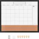 Dry Erase Calendar Whiteboard for Wall, Combination Magnetic Dry Erase White Board & Bulletin Board, 23.6" x 31.5" Wood Framed Calendar/Cork Combo Board(BK-6080)
