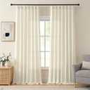 Natural Linen Pinch Pleated Curtains 102 Inches Long for Living Room Thick Drapes Hooks Back Tab Linen Textured Boho Farmhouse Cream Ivory Birch Extra Long 102 Inch Curtain for Dining Bedroom