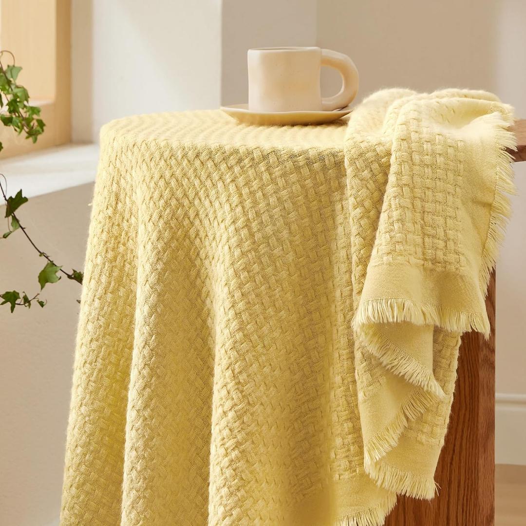 Bedsure Ginger Yellow Throw Blankets for Couch - Decorative Woven Throw Gifts with Tassels, Soft and Lightweight Farmhouse Blankets for Couch and Sofa, 50x60 Inches