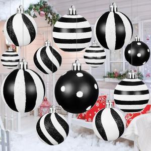 24 Pcs Large Christmas Black and White Ornament Plastic Flat Tree Decorative Hanging Ornaments Not Ball Waterproof Decor for Xmas Tree Lawn Porch Decorations