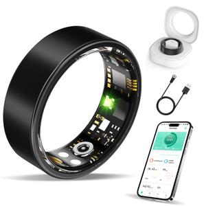 Govllfoz Smart Ring Health Tracker, Fitness Sleep and Heart Rate Monitor Smart Ring, Waterproof Bluetooth Fitness Tracker Ring IPX68 Waterproof (Black, 12)