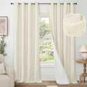 Cream 100% Blackout Curtains for Living Room 84 Inch Length 2 Panels Set, Thermal Insulated Light Blocking Faux Linen Curtains for Bedroom, Bronze Grommet Boho Window Drape Each 52" Wide