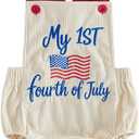 FYBITBO Newborn Baby Boy Girl 4th of July Outfit My 1st 4th of July American Flag Romper Onesie Cute Summer Clothes (White)