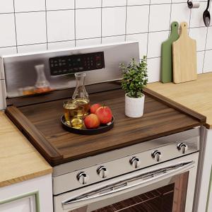 Noodle Board Stove Cover Wood (Ready to Use), Stove Top Covers for Electric Stove, Gas Stove, Wooden Decorative Rustic Kitchen Serving Tray, for Range Stovetop, Cooktop, 30'' * 22'', Brown