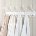 Dseap Coat Rack Wall Mount - 29.5” Long 8-Tri-Hooks Heavy Duty Coat Hanger Rail Wall Hooks for Hanging Coats Hats Clothing Clothes Purse Mudroom Entryway, White